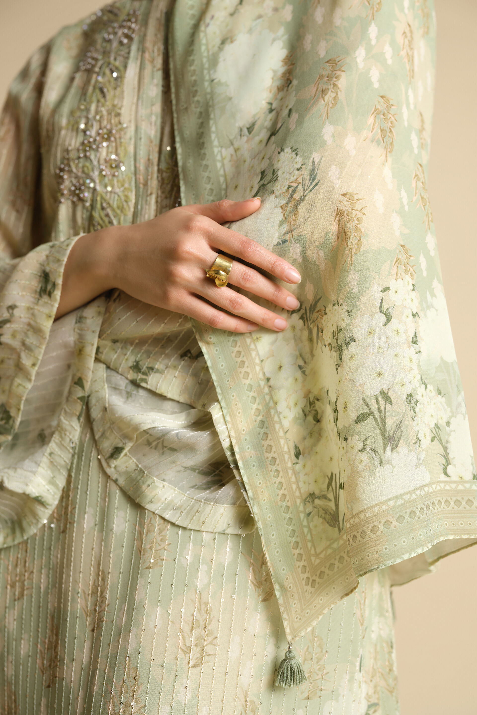 Suha Printed Stole - Sage, Sage, image 4